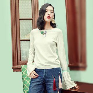 Dragon Embroidered Bell-sleeve Knit Top