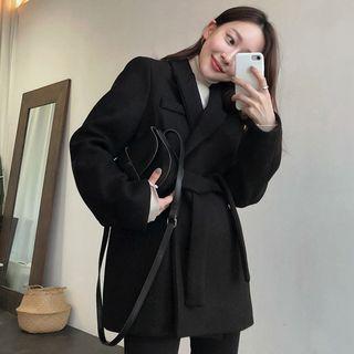 Peak-lapel Open Front Coat Black - One Size