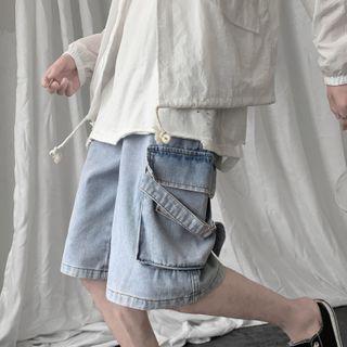 Pocket-detail Wide-leg Cargo Denim Shorts