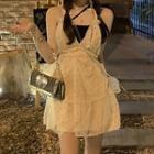 Spaghetti Strap Dotted Mesh Mini A-line Dress / Camisole Top