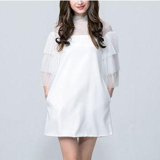 Sheer Panel 3/4-sleeve Shift Dress