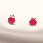 925 Sterling Silver Tomato Stud Earring 1 Pair - Silver Needle Earrings - One Size