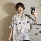 Printed Short-sleeve Chiffon Shirt Short Sleeve - White - One Size