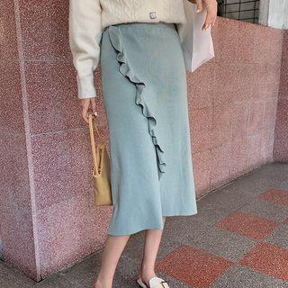 Ruffle Knit Midi A-line Skirt