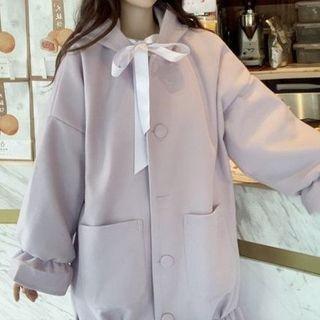 Ruffled Hem Hooded Single-breasted Coat