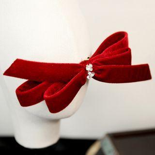 Bow Velvet Rhinestone Hair Clip Wine Red - One Size