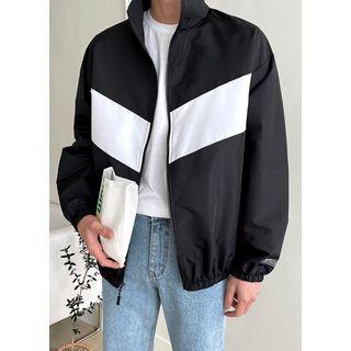 Contrast-panel Letter-printed Boxy Windbreaker