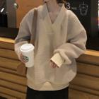 V-neck Faux Shearling Pullover