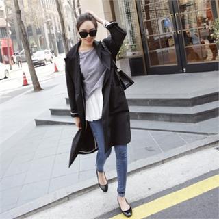 Peaked-lapel Double-breasted Long Jacket