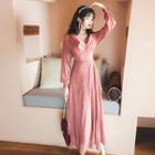 Flower Applique Long-sleeve A-line Maxi Lace Dress