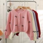 Ribbon-accent Crew-neck Cropped Cardigan