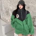 Two-tone Lettering Fleece Zip-up Jacket