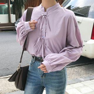 Lace-up Stand Collar Shirt