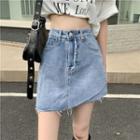 High-waist Asymmetrical A-line Denim Midi Skirt