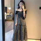Off-shoulder Plaid A-line Midi Dress As Shown In Figure - One Size