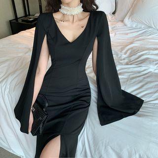 Cape-sleeve Midi Mermaid Dress