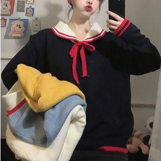 Sailor Collar Bow-accent Loose-fit Sweater