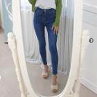 Petite Size High-waist Washed Skinny Jeans
