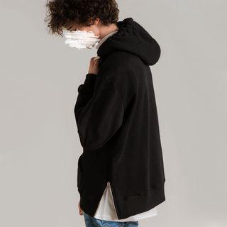 Oversized Zipper-side Hooded Pullover