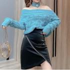 Off-shoulder Sweater / Asymmetric A-line Skirt / Set