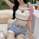 Cold-shoulder Two-tone Cropped Blouse