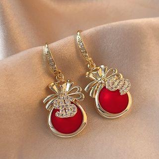 Money Bag Faux Cat Eye Stone / Bead Alloy Dangle Earring