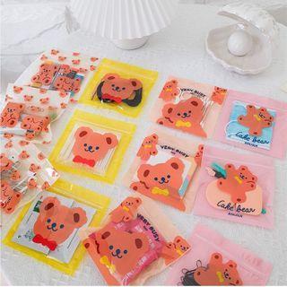 Set Of 4: Bear Print Plastic Bag 4 Pcs - 4 Colors Assorted - One Size