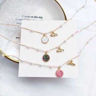 Alloy Mermaid Tail Pendant Faux Pearl Necklace