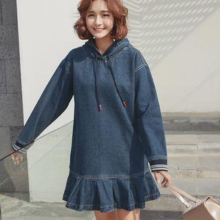Hooded Long-sleeve Denim A-line Dress