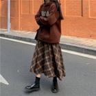 Lettering Hoodie / Plaid Midi A-line Skirt