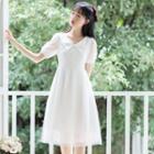 Short-sleeve Wide Collar Midi A-line Lace Dress