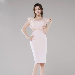 Sleeveless Lace Panel Midi Sheath Dress