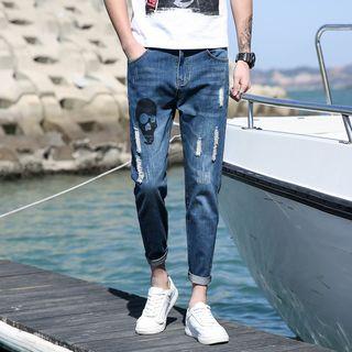 Skull Printed Cropped Harem Jeans