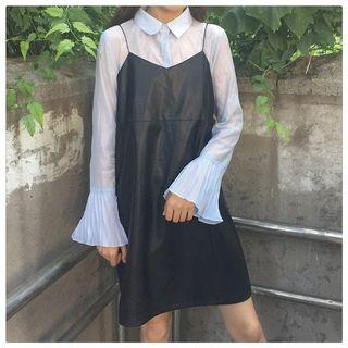 Faux Leather A-line Spaghetti Strap Dress