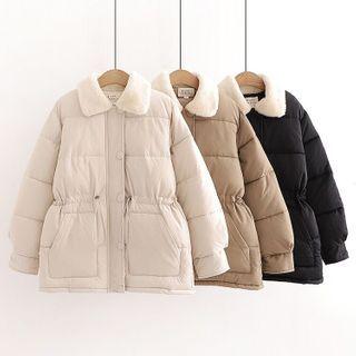 Drawstring-waist Padded Button Jacket