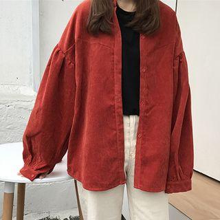 Drop Shoulder Balloon-sleeve Corduroy Shirt
