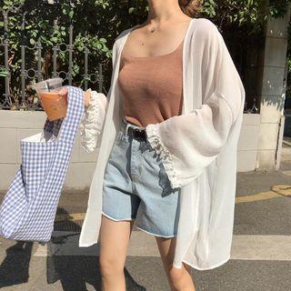 Frill Trim Wide-sleeve Chiffon Jacket
