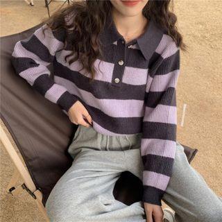 Striped Cropped Polo Sweater