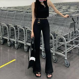 Halter-neck Safety Pin Crop Top / Bootcut Pants / Belt Bag
