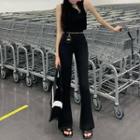 Halter-neck Safety Pin Crop Top / Bootcut Pants / Belt Bag