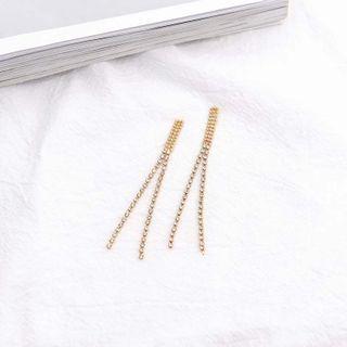 Rhinestone Fringed Earring 1 Pair - S925 Silver - Gold - One Size