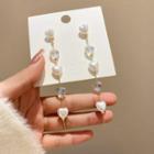 Heart Faux Pearl Faux Crystal Dangle Earring E4495 - 1 Pr - Gold - One Size