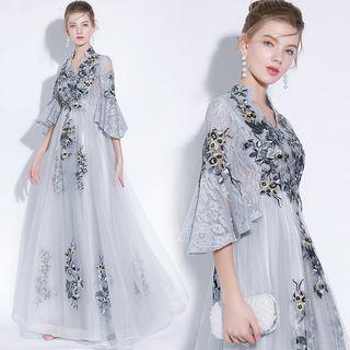 Bell-sleeve Evening Dress