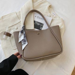 Silk Scarf Faux Leather Tote Bag