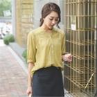 Half-placket Tap-sleeve Shirt