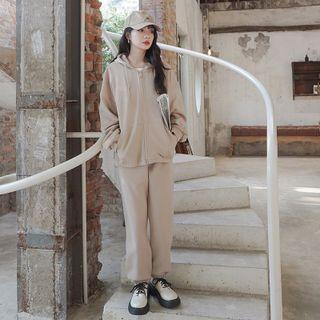 Hooded Cardigan Jacket With Gathered Cuff Harem Pants