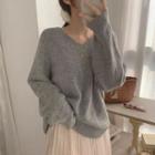 Plain Sweater / Pleated Mesh A-line Midi Skirt