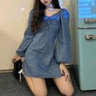 V-neck Denim Mini A-line Dress
