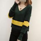 V-neck Color Block Sweater
