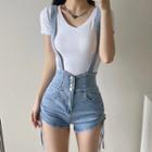 Suspender Drawstring Denim Shorts